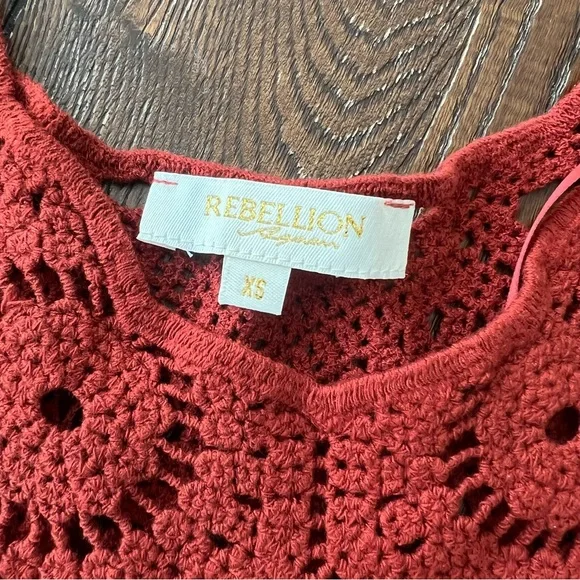Rebellion Crochet Lace Blouse in Deep Red - Picture 3 of 6
